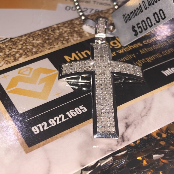 Real diamond cross pendant, 10k white gold vermeil cross charm, NOT CZ, not fake - Picture 8 of 10